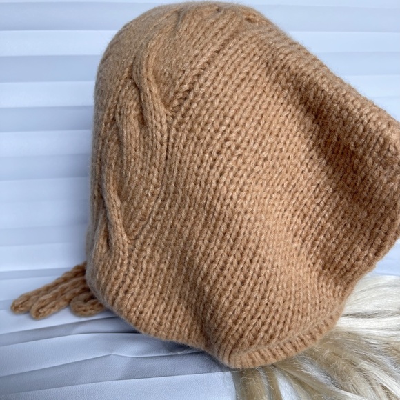 Hood Hat Women Beanie Hand Knit 100% Wool Beige Winter Snood Beret Gift NEW main image 5